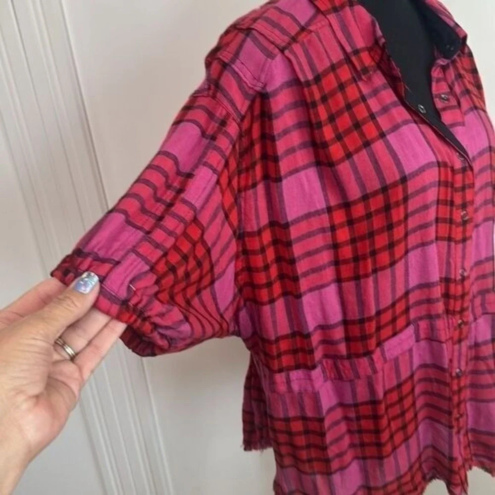 Free‎ People Shirt Red and Pink Plaid